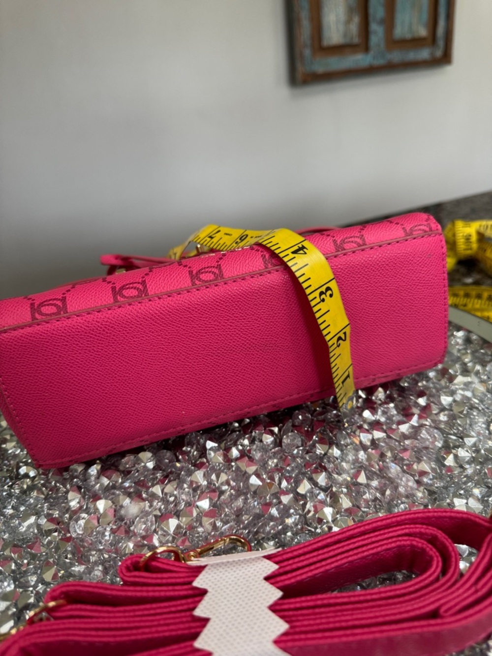 bebe Hot Pink Logo small Satchel with Gold-Tone Hardware and crossbody strap - Picture 15 of 16